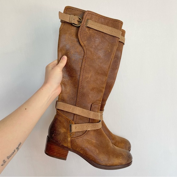 UGG Australia Darcie Tall Leather Riding Boots in Chestnut Heeled Zipper 8.5 - Picture 1 of 14